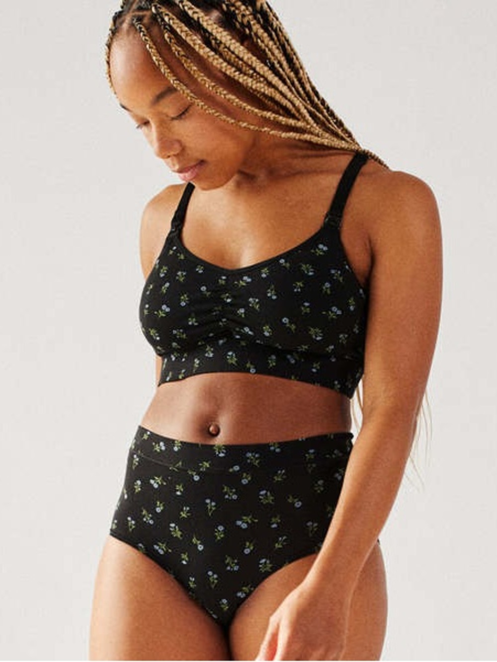 Storq Comfort Zone Nursing Bra Blue Floral Black Size L